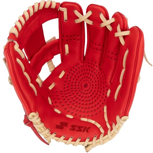 SSK Z5 Craftsman Youth Baseball Glove – 10.5” – 11” – 11.25” – 11.5” Right & Left Hand Throw - color: Red/Camel - I Web, size: 11.5" - Right Hand Throw