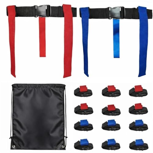HE Adult Flag Football Belts 40″ Adjustable, Extra-Wide 2″ Heavy-Duty Polypro – American Made Lifetime Waranty Several Colors - color: Red/Blue