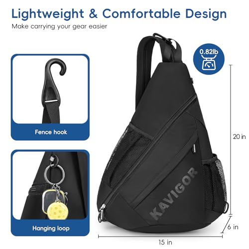 KAVIGOR 2025 Pickleball Sling Bag, Convertible Ultra-Light Backpack with Skin-Soft Fabric & Wet/Dry Pocket, Fits 4 Paddles + Gear - color: Classic Black