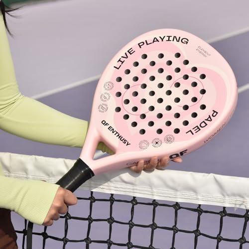 Padel Racket, Carbon Fiber Surface Padel Racquet, Lightweight, Ideal for Training/Matches - color: Pink