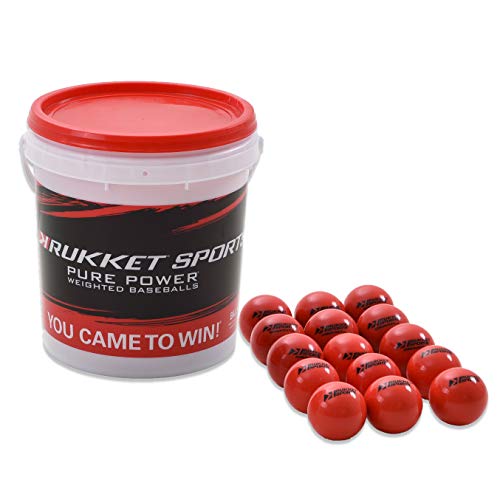 Rukket Pure Power Weighted Baseball/Softball Heavy Training Balls (1 Pound, 2 7/8-inch), Practice Hitting, Batting and Pitching with Complete Control, Choose 15-Pack, 9-Pack, 3-Pack, OR Bucket Holder