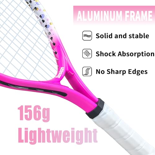 Senston Kids Tennis Racket Set (17 & 23 Inch) - 1 Pack Junior Tennis Racquet, Lightweight Aluminum Frame, Includes Cover - color: pink, size: 17 inch