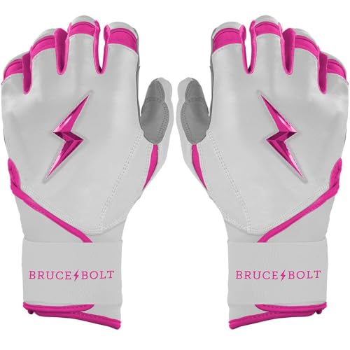 BRUCE BOLT Chrome Series Long Cuff Batting Gloves - Multiple Colors - Adult & Youth Sizes - color: Pink, size: YTH Large