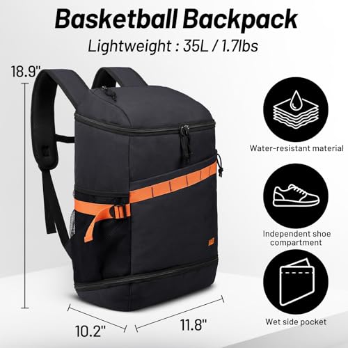 MIER Gym Backpack for Men and Women, 35L Basketball Backpack with Shoe Compartment & Wet Pocket, Waterproof Sports Bag for Travel and Workout