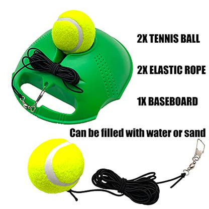 Tennis Trainer Rebound Baseboard Self Training Equipment Rebounder with 2 String Tennis Balls - color: Green