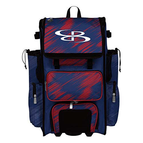 Boombah Rolling Superpack Scratch Baseball/Softball Gear Bag - 23-1/2" x 13-1/2" x 9-1/2" - Multiple Colors - Telescopic Handle and Holds 4 Bats - Wheeled Version - color: Royal Blue/Red