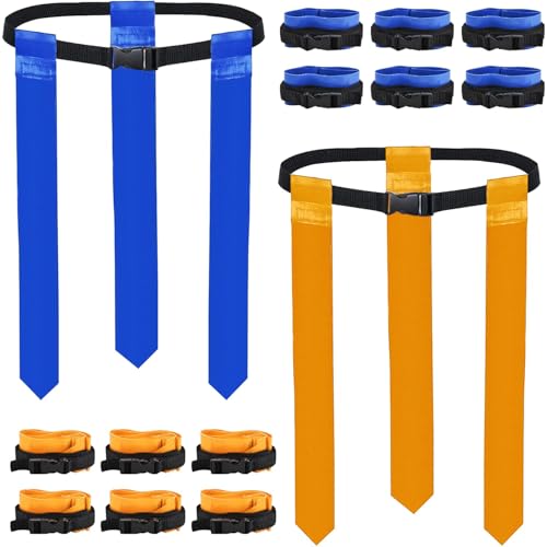 14 Players Flag Football Belts, Adjustable Flag Football Belt Set with Orange and Blue Flags for Youth and Adult, Each Belt with 3 Flags