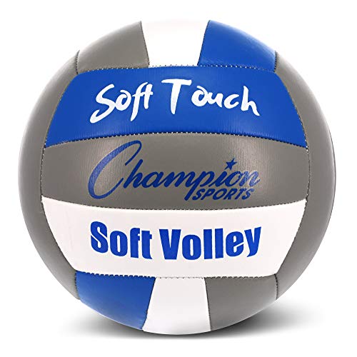 Champion Sports Official Synthetic Leather Volleyball - color: Blue/Gray