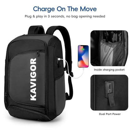 KAVIGOR Pickleball Bag, Large Pickleball Backpack Holds 4 to 6 Paddles, Shoes Compartment & Wet/Dry Pocket (9 Pockets), Charge Port - color: Black
