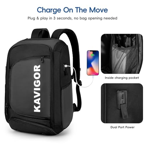 KAVIGOR Pickleball Bag, Large Pickleball Backpack Holds 4 to 6 Paddles, Shoes Compartment & Wet/Dry Pocket (9 Pockets), Charge Port - color: Black