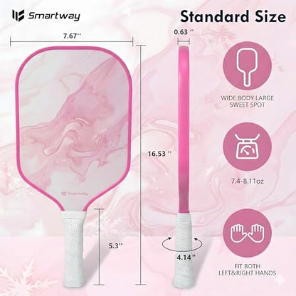 Smartway USAPA Approved Pickleball Paddles Set - Included 2 Lightweight & Slip Resistant Fiberglass Pickle Ball Rackets + 4 Balls + 1 Portable Carry Bag, Pickle Ball Set for Men Women Beginners - color: Blush Flow