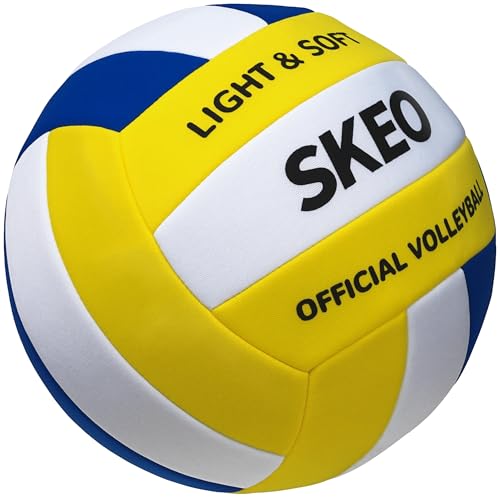 SKEO Silent Soft Volleyball for Indoor, Lightweight Design Safe and Quiet Fabric Volleyball for Kids Youth Beginners, Perfect for House Leisure Yard Training Practice Games(Deflated) - color: Blue, White and Yellow.