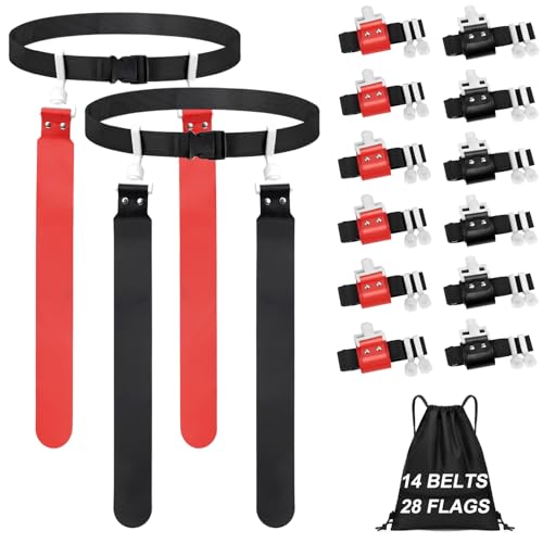 Adjustable Flag Football Set, 2/14 Player Flag Football Belts and Flags for Youths Adult Sport Team Training