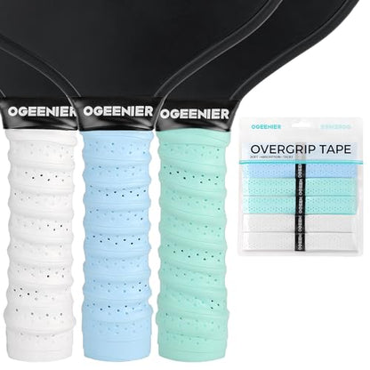 Pickleball Paddle Grips, Pack of 6, Non-Slip & Moisture Wicking Overgrip Tape for Pickleball Paddles - color: Light Blue + MintCream + White