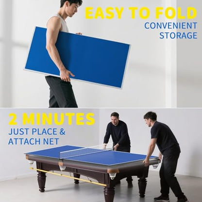 Ping Pong Table Topper for Pool Table, 8X4 FT Foldable Table Tennis Table Conversion Top with Net & Premium Foam Padding - Perfect for Family Game Rooms - color: Blue