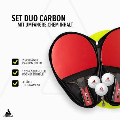 JOOLA Duo Carbon Ping Pong Paddles Set of 2 - Professional Table Tennis Paddles, Three Advanced White 3 Star Tournament Ping Pong Balls and Carrying Case - Advanced Table Tennis Rackets