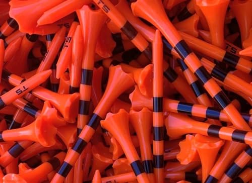 Premium USA Golf Tees – 3¼" or 2¾" Durable Plastic Performance Tees (100 Pack) – Made in USA – Bulk Value Pack - color: Citrus Orange, size: 2 3/4
