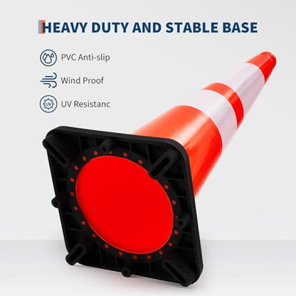 Traffic Cones 28", ExploreHorizon 10 PCS Safety Cones, PVC Orange Safety Road Parking Cones with 2 Reflective Collars,Hazard Construction Cones for Home Traffic Parking - size: 10 PCS Traffic Cones 28"