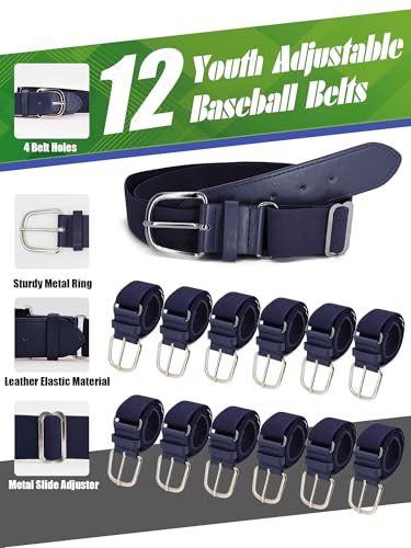 12 Pieces Baseball Belts Bulk Softball Belts Packs Leather Belt Adjustable Softball Belt Stretch Sports - color: Navy Blue, size: Youth Size