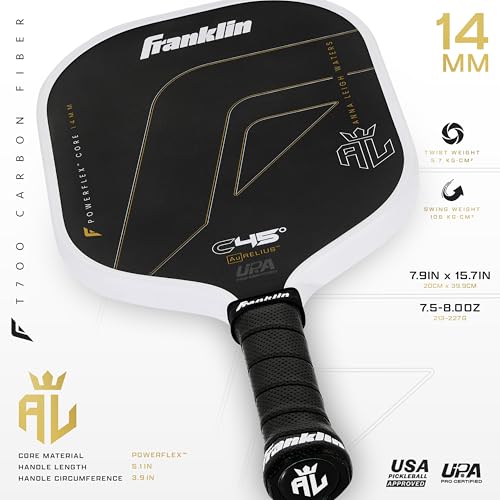 Franklin Sports PRO Pickleball Paddles – C45 Carbon Fiber Series - Official USAP + UPA Approved – Pro Player Design - color: ALW Aurelius | White, size: 14 mm