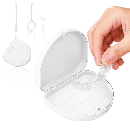 4Pcs Orthodontic Retainer Case,Orthodontic Dental Case with Vent Holes,Lanyard and Cleaning Pick Travel Storage Box for Aligners and Oral Care Use (White) - color: White