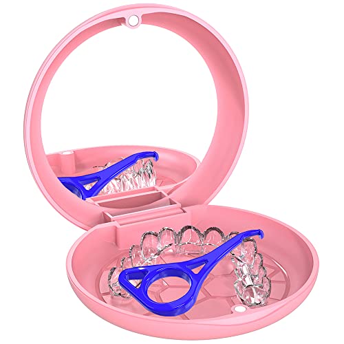 2-Pack Ultra-Thin Round Aligner & Retainer Case with Magnetic Closure – Slim Portable Travel Container for Braces, Mouth Guard, Night Guard, BPA-Free Anti-Slip Water Ripple Design (Rose) - color: Rose