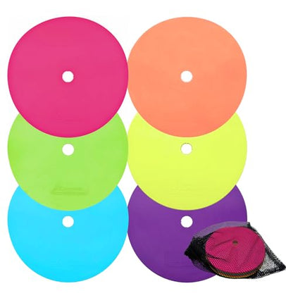 LEZER 9 Inch Flat Cones, Spot Markers, Soccer Cones, Field Court Markers, Sit Spots, Flat Discs, Soccer Training Equipment, Agility Practice, Football, Made in Taiwan - style: 9 inch with 6 pcs