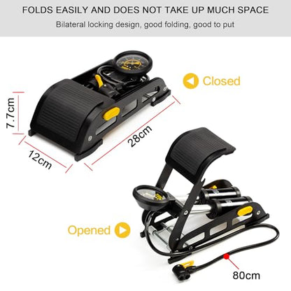 Double Cylinder Barrel Bike Foot Pump,160PSI Aluminum Body Floor Air Pump with Precisional Accurate Pressure Gauge Smart Valve Head for Presta Schrader & Deutschland Valve Bicycle Tire Pumps