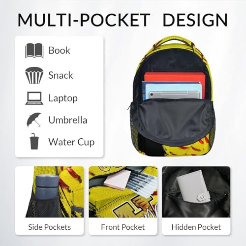 Mercuryelf Personalized Softball Backpack for Girls - Custom Name Kids Monogram School Bookbag for Players/Travel/Team - color: Yellow