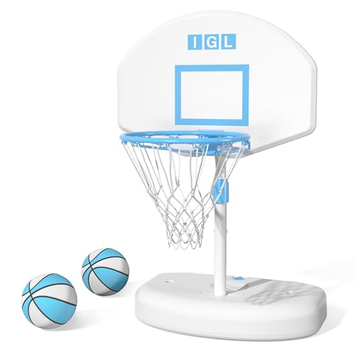 IGL Pool Basketball Hoop - Portable Swimming Pool Goal with 28/32/36/44 Inch PC Backboard, Water-Filled Base for Stability, Includes 2 Balls & Pump - Outdoor Summer Fun Game for Kids & Adults - color: White, size: 28in Backboard
