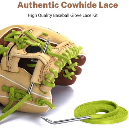Softball Baseball Glove Lace, Mitt Lace Repair Kit Includes 2 Leather Laces and Lacing Needle for Catcher's Glove - color: Apple_green