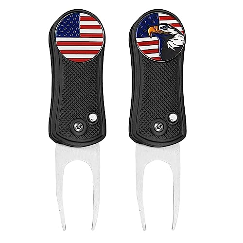 FINGER TEN Golf Divot Repair Tool and Ball Marker Switchblade Value Pack, Foldable Magnetic Stainless Steel with Pop-up Button for Men Women - color: B: 2 in Black