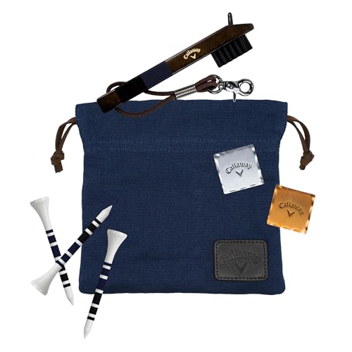 Callaway Heritage Golf Accessories Kit - Features a Premium Club Brush, valuables Pouch, tees and a Gold and Silver Metal Golf Ball Marker - color: Navy