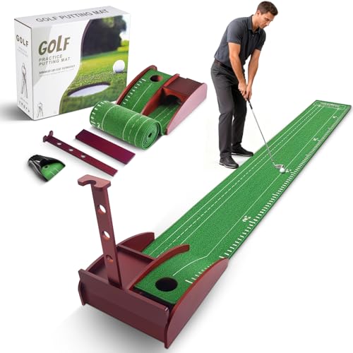 Golf Putting Green for Indoors - Putting Mat with Automatic Ball Return Machine, Mini Golf Pratice Training Equipment at Home or Office, Birthday for Golfs Lovers Golfer Man - style: Two-Track