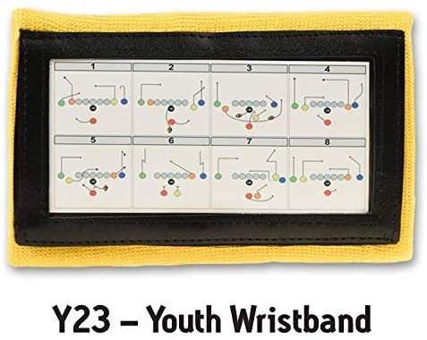 Y23 - Football Wristbands - Wrist Coach - QB Wristband - Football Play Wristbands - Playbook Wristband - color: Yellow, size: 8 Pack