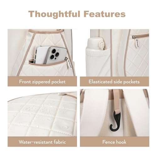 KAVIGOR Pickleball Bag, Quilted Pickleball Backpack with Shoe Compartment & Waterproof Pocket, Pickle Ball Paddle Bag Fits 2 to 4 Paddles for Women and Men - color: Beige