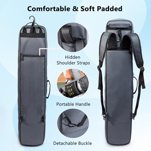 Rolling Baseball Bat Bag with Wheels, Large Capacity Gear Bag Holds 4 Bats, Reinforced Hard Base & Structured Back Panel, Top & Bottom Grab Handles, Shoe & Helmet Compartments for Youth &Adult Players - color: Grey - Slim Style - No Wheels