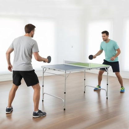 Goplus Foldable Ping Pong Table, 100% Preassembled, Table Tennis Table with Net, 2 Paddles, Ping Pong Balls, Portable Table Tennis Game Set for Indoor Outdoor - style: Blue&Green-48''