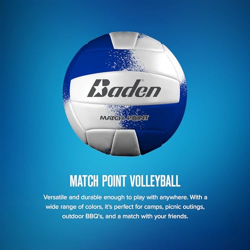 Baden | Match Point | Cushioned Synthetic Leather | Outdoor Recreation Backyard Volleyball + College Camp Ball | Official Size 5 - color: Royal Blue/White
