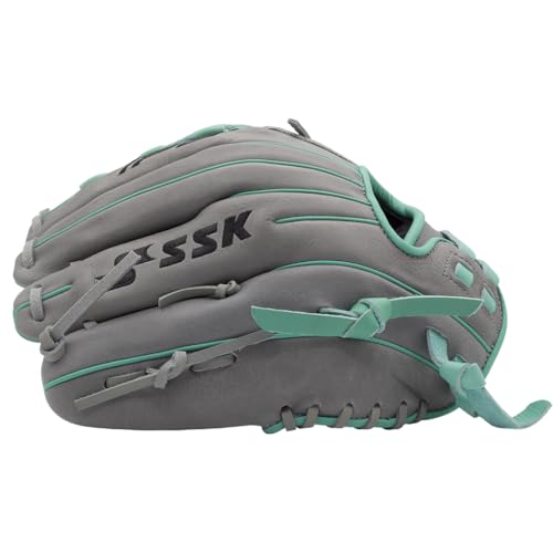 SSK FP5 Fastpitch Softball Glove – Infield - Outfield - Pitcher – 11.5”-11.75”-12”-12.25”-12.5”-12.75”-13”– Right & Left Hand Throw - color: Grey/Mint - Basket Web, size: 11.5" - Right Hand Throw