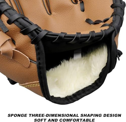 Baseball Glove for Adults & Youth | 10.5-12.5 Inch Training Outfield Mitt | Premium Synthetic Leather | Right-Hand Throw Baseball Softball - color: Brown Black, size: 10.5 inch