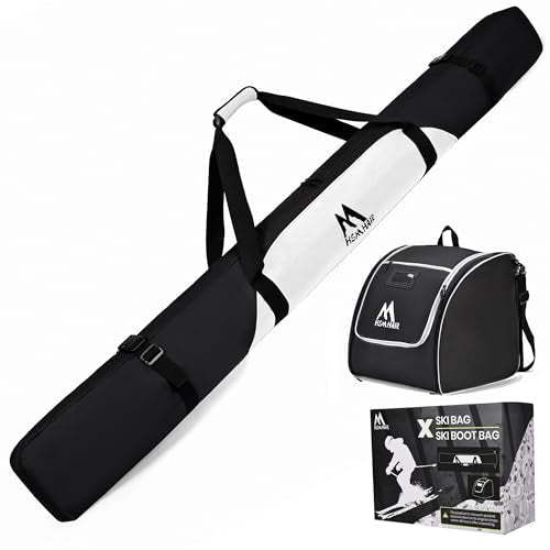 Hsmihair Ski Bag and Ski Boot Bag Combo-Padding Skis Bag for Air Travel,Water Proof Ski Boot Bag Fits for Skis Up to 200 CM and Boots Up To Size US13,Adults Ski Travel Bag - color: Black