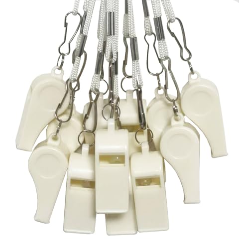 20 Pcs Plastic Loud Whistles with Lanyard for Referee Coaches Basketball Football Sports Training Game Event Lifeguard Survival Emergency Fun School Kids Tool Set Suppliers - color: White