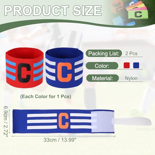 Captain Arm Bands for Soccer, Soccer Captain C Armband, Classic Striped Elastic Protective Arm Badge Player Bands - color: Red/Blue