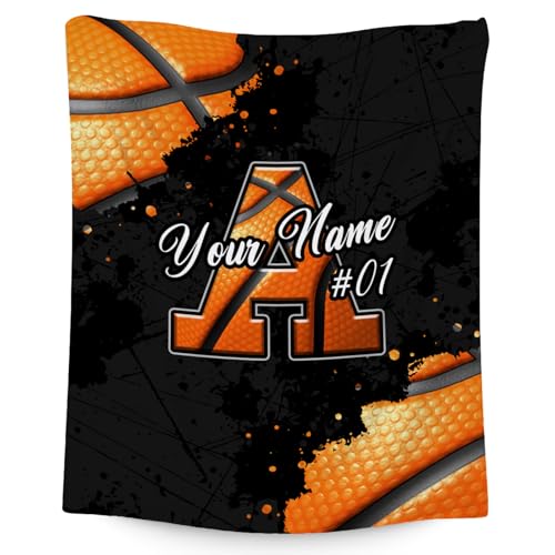 Custom Basketball Blanket - Personalized Gifts for Boys Girls - Cozy Soft Initial Throw for Basketball Lovers - 30x40 Inches Lap Blankets for Kids - Sports Decor Ideas for Son Daughter - color: Color-1, size: 30"x40"
