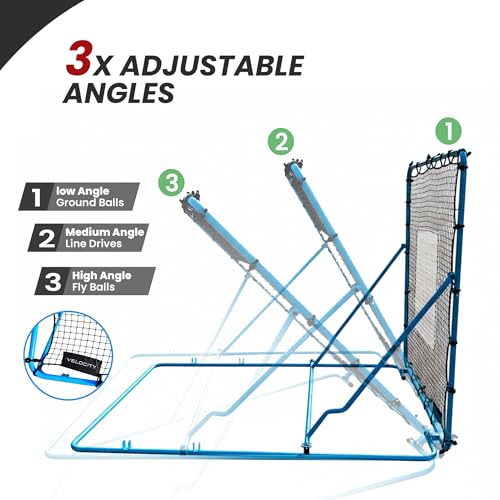 VELOCITY Adjustable Baseball Rebounder Net with 3 Return Angles, 4x4.5 Feet Soft Ball and Baseball Net for Skill Development Multi Sport Pitchback Feilding Trainer for Solo Practice