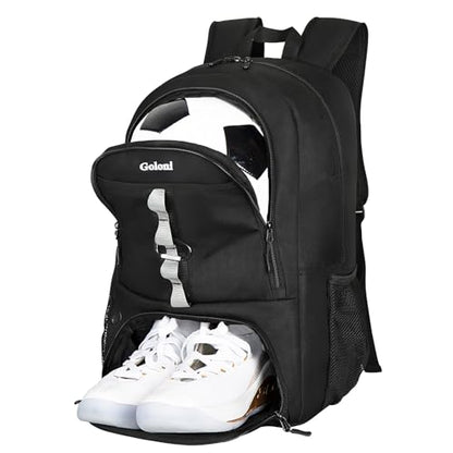 Goloni Youth Soccer Bag,Basketball Bag with Ball Compartment & Shoe Compartment,Backpack for Football Volleyball Basketball - color: Black