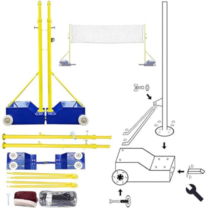 Badminton Net Frame Poles, Badminton/Volleyball Poles for Backyard, Heavy Duty Volleyball Stand with 2 Net, 5.1-6.89ft Adjustable Height, for Indoor or Outdoor Adult Kids School Garden