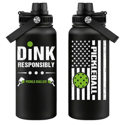 Fufandi Pickleball Gifts - Pickle Ball Dink Responsibly - Christmas, Birthday Gifts for Men, Women, Pickleball Lovers, Player Coach - Pickle Ball Water Bottle 32oz - color: Pickleball Black