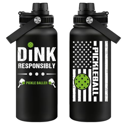 Fufandi Pickleball Gifts - Pickle Ball Dink Responsibly - Christmas, Birthday Gifts for Men, Women, Pickleball Lovers, Player Coach - Pickle Ball Water Bottle 32oz - color: Pickleball Black